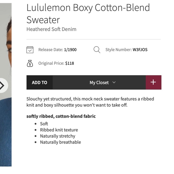 Lululemon boxy cotton blend sweater medium/large blue knit casual comfy - Picture 2 of 3